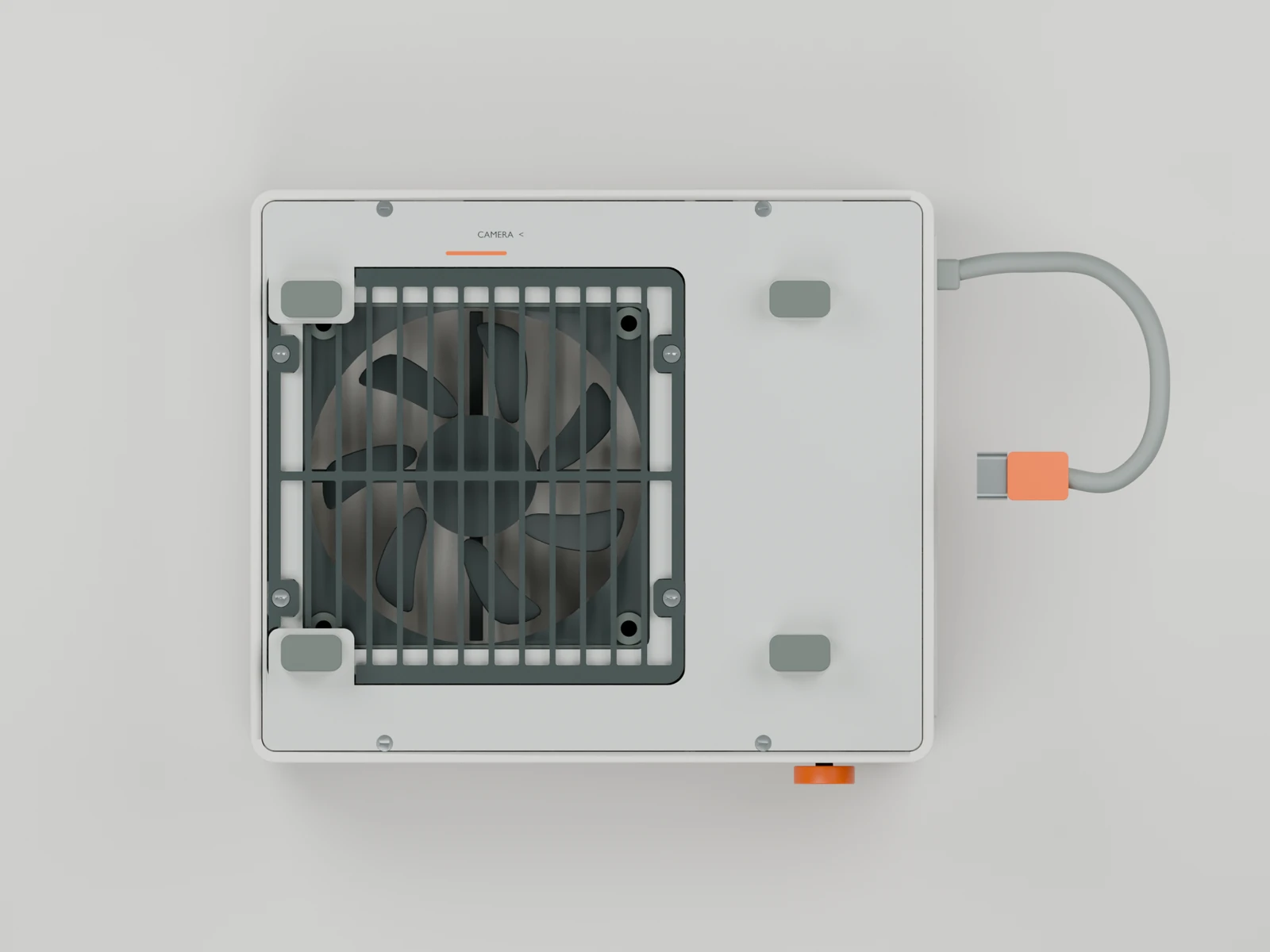 Top view of V11 showing the graphite fan grille, low silicone pads and attached host cable.